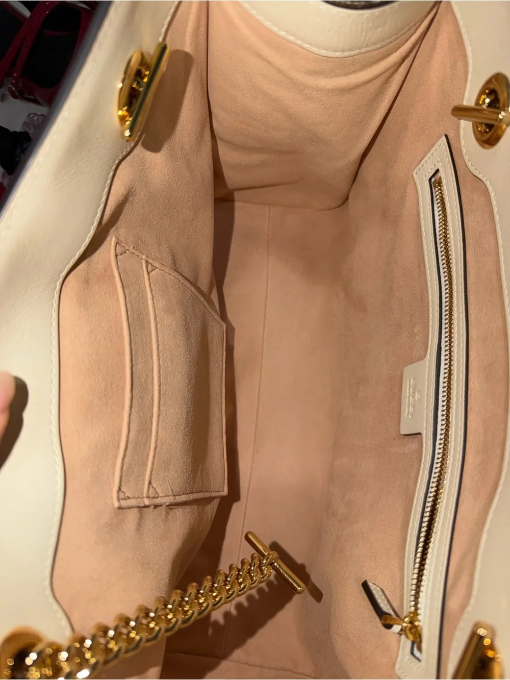 Gucci Beige GG Supreme Tote with White Trim and Gold Hardware